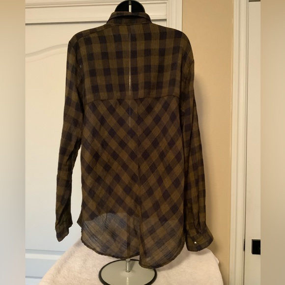 FREE PEOPLE Ladies Plaid Button Front Long Sleeve Shirt Top Size Large - Picture 2 of 7